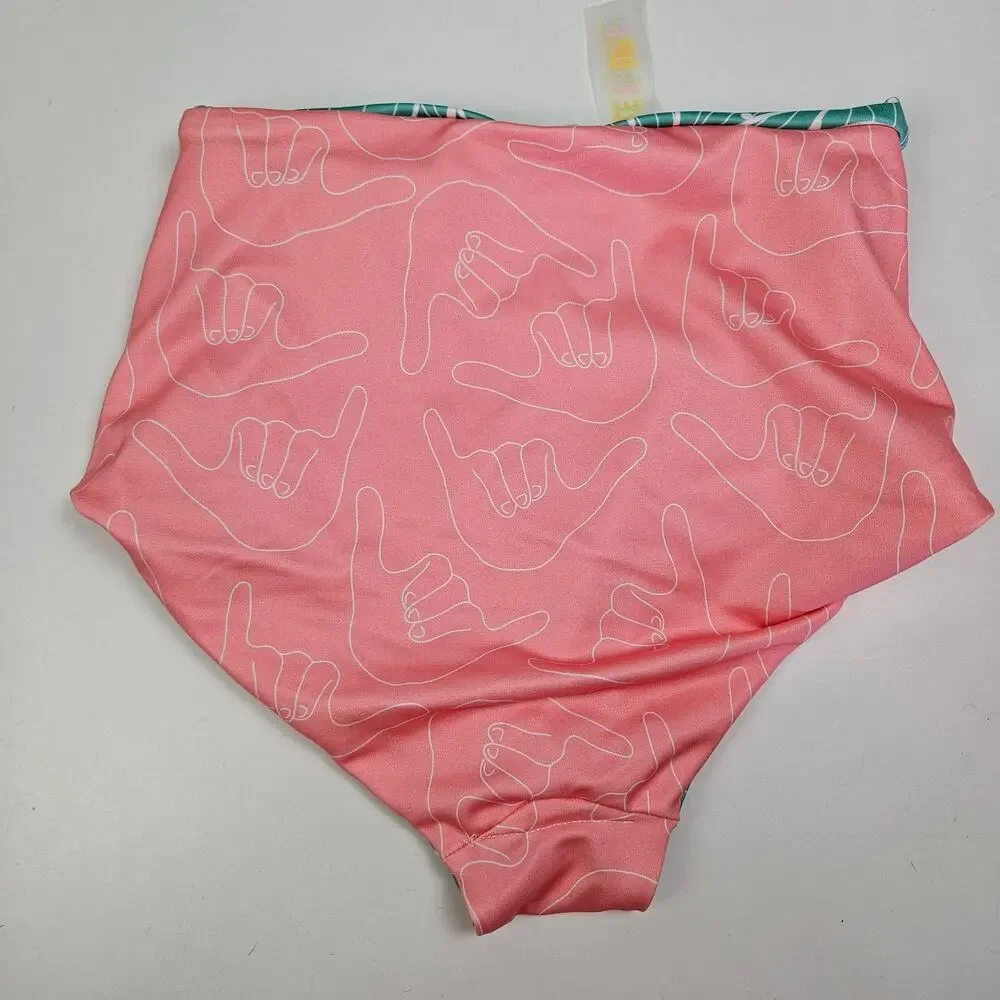 Sunny Hunny/Little Tropics High Waist Reversible Bikini Bottom S? Aqua Coral‎